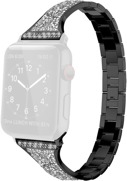 Elmas Encrusted Deri Kayış Watchband Için Elma Izle Serisi 7 45MM / 6 & Gd & 5 & 4 44MM / 3 & 2 & 1 42MM Siyah (Yurt Dışından)