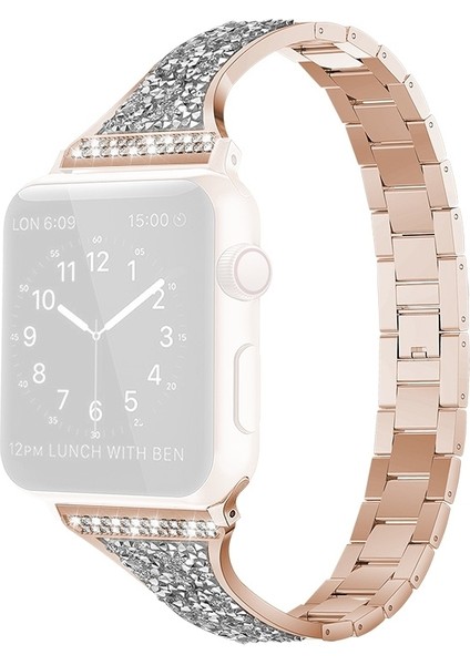 Elmas Encrusted Deri Kayış Watchband Için Elma Izle Serisi 7 45MM / 6 & Gd & 5 & 4 44MM / 3 & 2 & 1 42MM Siyah (Yurt Dışından)