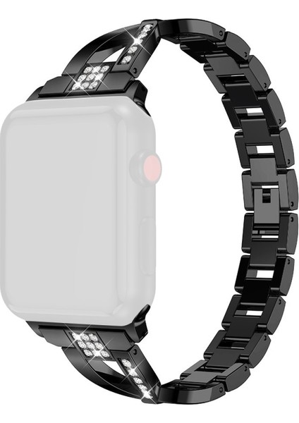 Elmas Encrusted Paslanmaz Çelik Kayış Watchband Için Elma Izle Serisi 7 45MM / 6 & Gd & 5 & 4 44MM / 3 & 2 & 1 42MM Siyah (Yurt Dışından)