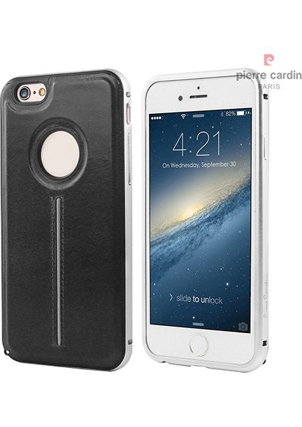 iPhone 6/6S Metal Çıtalı Arka Deri Kılıf Siyah PCT-P04