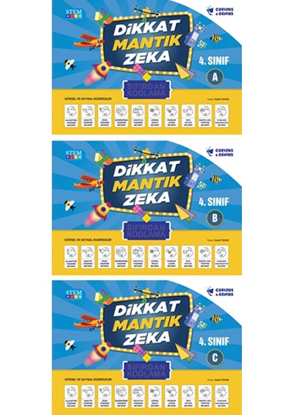 Sıfırdan Kodlama Stem (Dikkat Mantık Zeka) 4. Sınıf Seti (A-B-C) 3 Kitap