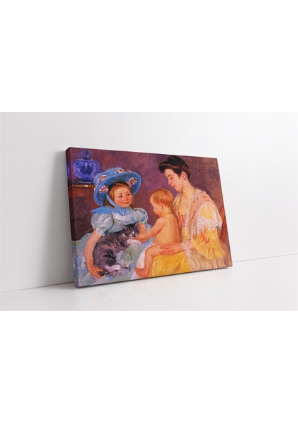 Kediyle Oynayan Çocuklar Kanvas Tablo