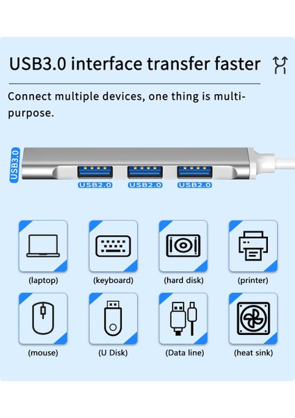 809-CC Macbook Uyumlu Type-C to 4* USB 3.0 Splitter 5 Gbps Çevirici Hub Adaptör