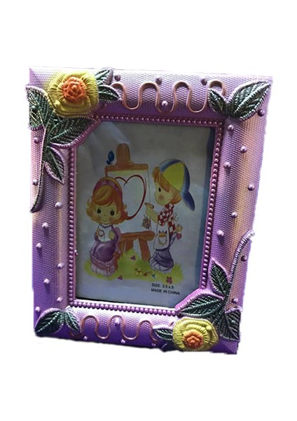 9X13 cm Plastik Fotoğraf Çerçevesi - Renkli Çiçek Desenli Camlı Çerçeve