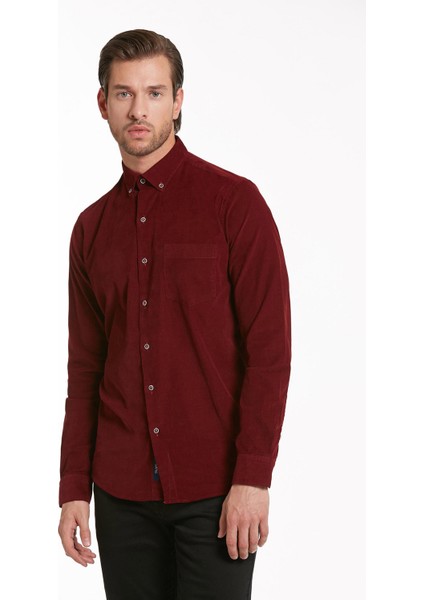 Erkek Bordo Regular Fit Kadife Gömlek fiyatları