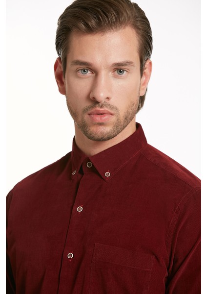 Erkek Bordo Regular Fit Kadife Gömlek indirimleri