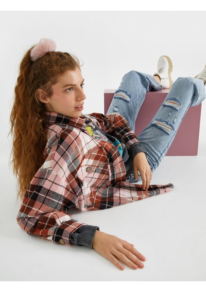 Yüksek Bel Yırtık Pamuklu Kot Pantolon - Straight Jean