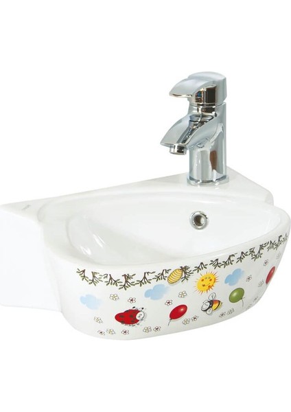 35X30 cm Desenli Çocuk Lavabosu Duvara Monte Lavabo CK035