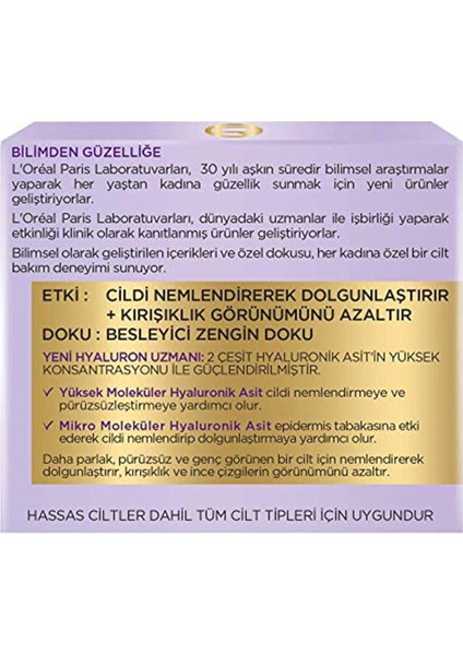 L'Oréal Paris Loreal Paris L'oréal Paris Hyaluron Uzmanı Cilt Dolgunlaştıran Nemlendirici Krem Gkf 20Yüz Kr