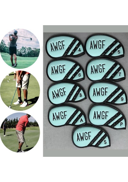 9 Adet Golf Demir Headcover Evrensel Takozlar Kulübü Kafa Kapak Kol Sayı Yeşil fırsatları
