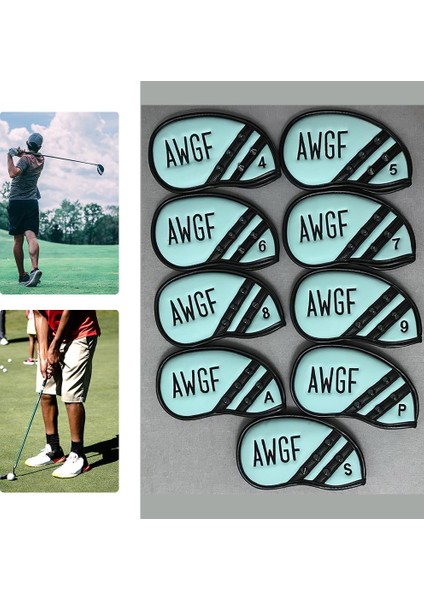 9 Adet Golf Demir Headcover Evrensel Takozlar Kulübü Kafa Kapak Kol Sayı Yeşil indirimleri
