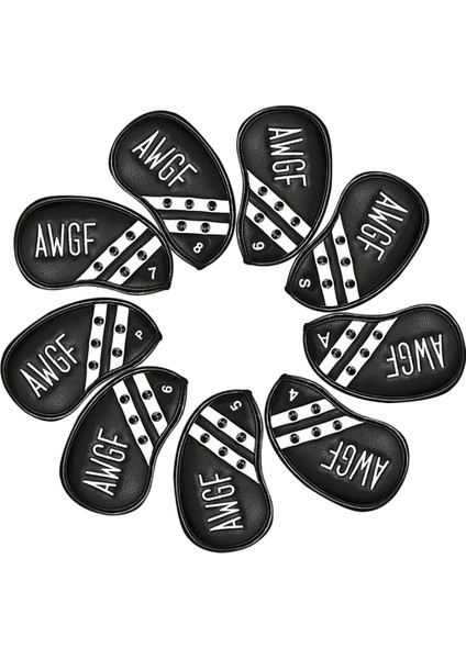 9x Golf Demir Başkak Seti Polar Kaplı Kulübü Kafa Kapak Guard Kılıf Siyah