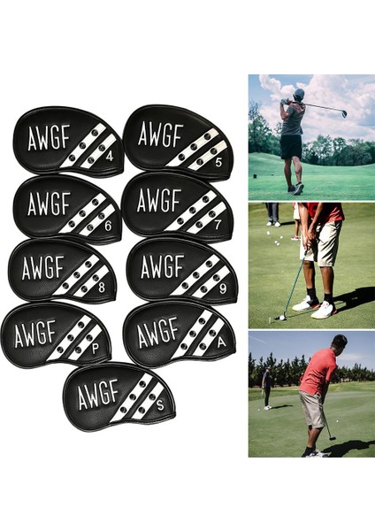 9x Golf Demir Başkak Seti Polar Kaplı Kulübü Kafa Kapak Guard Kılıf Siyah fırsatları