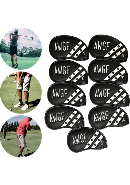 9x Golf Demir Başkak Seti Polar Kaplı Kulübü Kafa Kapak Guard Kılıf Siyah indirimleri