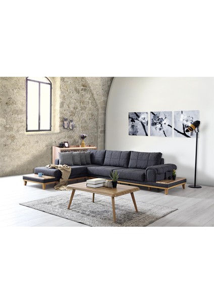 Tempo Köşe Koltuk Antrasit Keten