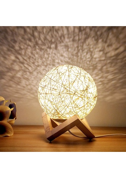 Çocuklar Için Gece Lambası LED Küre Rattan Top Lambası Katı Ahşap Tabanlı 5.9 Inç Kısılabilir (Yurt Dışından)