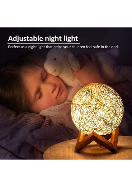 Çocuklar Için Gece Lambası LED Küre Rattan Top Lambası Katı Ahşap Tabanlı 5.9 Inç Kısılabilir (Yurt Dışından)