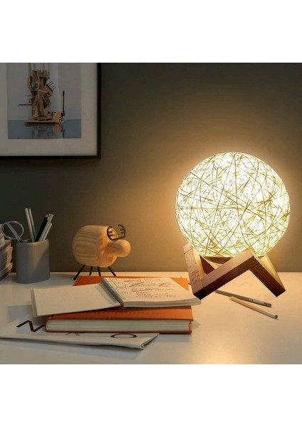Çocuklar Için Gece Lambası LED Küre Rattan Top Lambası Katı Ahşap Tabanlı 5.9 Inç Kısılabilir (Yurt Dışından)