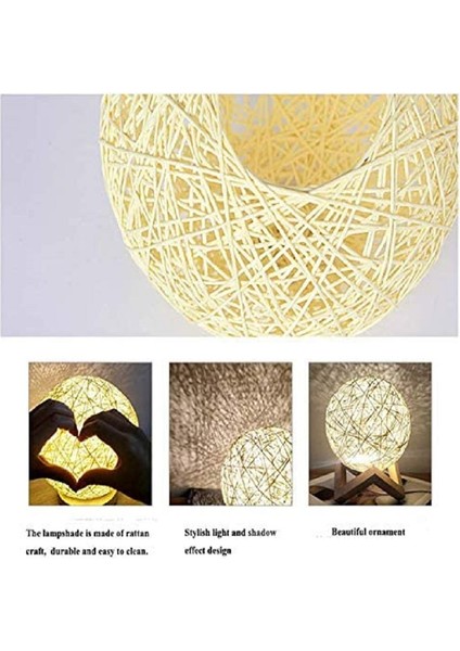 Çocuklar Için Gece Lambası LED Küre Rattan Top Lambası Katı Ahşap Tabanlı 5.9 Inç Kısılabilir (Yurt Dışından)