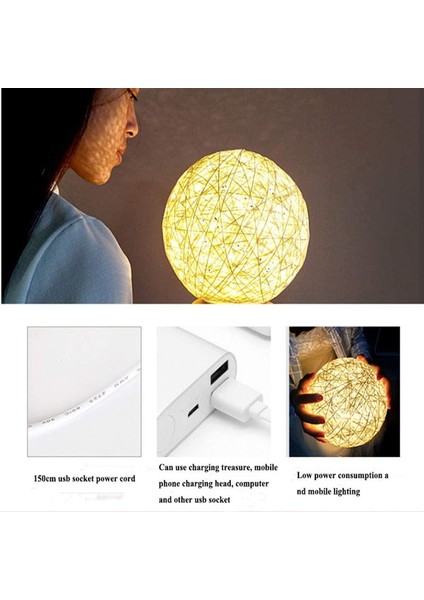 Çocuklar Için Gece Lambası LED Küre Rattan Top Lambası Katı Ahşap Tabanlı 5.9 Inç Kısılabilir (Yurt Dışından)