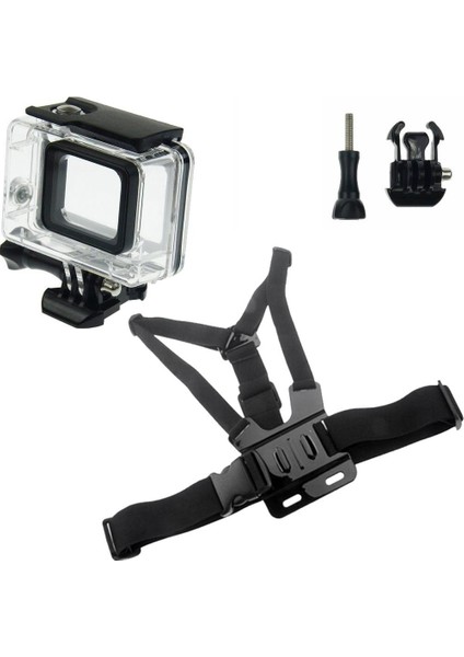 GO200 GoPro Hero 5/6/7 Su Geçirmez Koruyucu ve GP26 Göğüs Kemeri 4 Parça Set