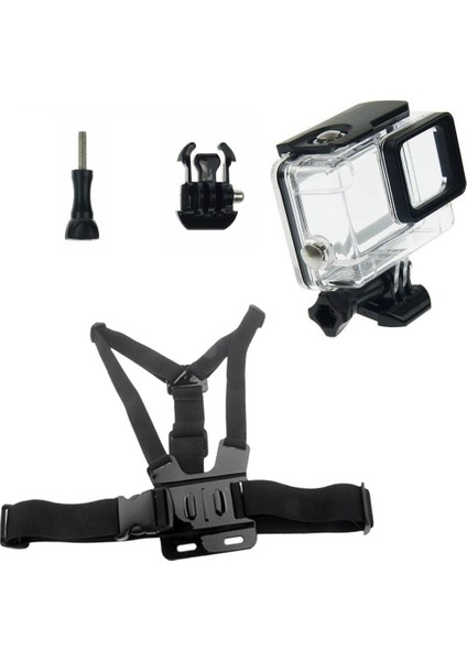 GO200 GoPro Hero 5/6/7 Su Geçirmez Koruyucu ve GP26 Göğüs Kemeri 4 Parça Set