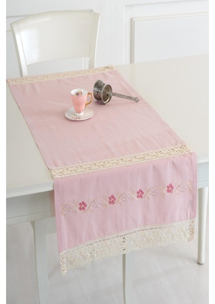 Buldan Keteni Ara Dantelli İpek İşlemeli 50 x 130 cm. Runner
