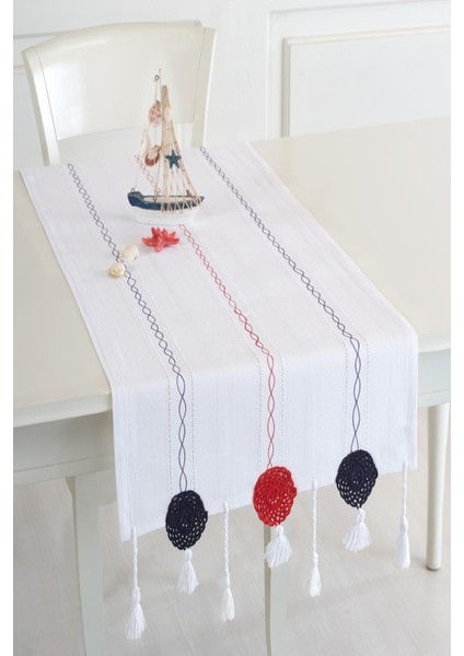 Beyaz Ajurlu İşlemeli Motifli 50 x 130 cm. Runner