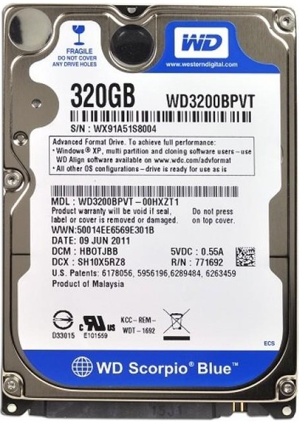 Western Digital Scorpio Blue 320GB Notebook Hard Disk WD3200BPVT