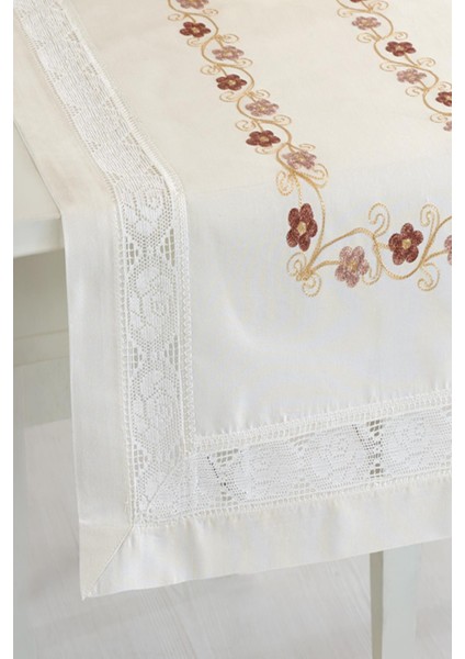 Krem Buldan Ipeği Dantelli Işlemeli 50 x 130 Cm. Runner fiyatları