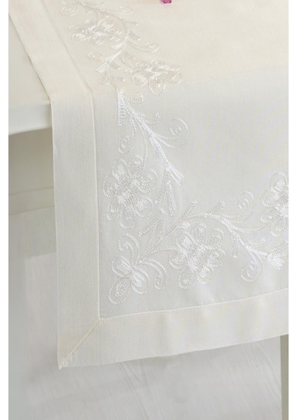 Krem Buldan Ipeği Çiçek Işlemeli 50 x 130 Cm. Runner fiyatları