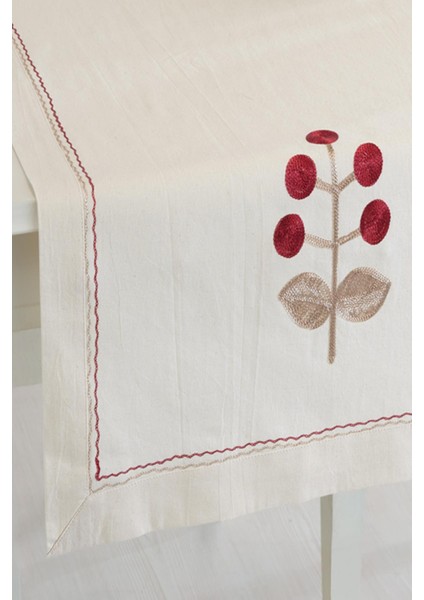 Naturel Buldan Keteni Çiçek Işlemeli 50 x 130 Cm. Runner