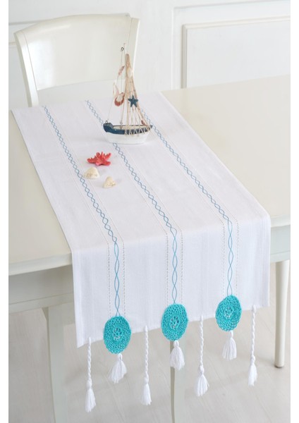 Beyaz Ajurlu Işlemeli Motifli 50 x 130 Cm. Runner