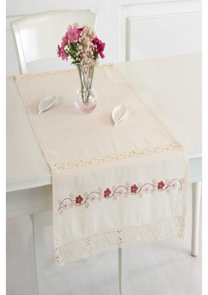 Buldan Keteni Ara Dantelli İpek İşlemeli 50 x 130 cm Runner