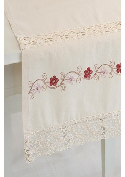 Buldan Keteni Ara Dantelli İpek İşlemeli 50 x 130 cm Runner fiyatları