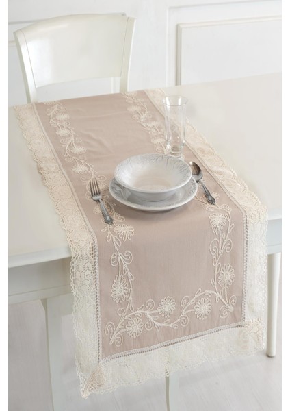 Buldan Keteni Dantelli İplik İşlemeli 50 x 130 cm Runner