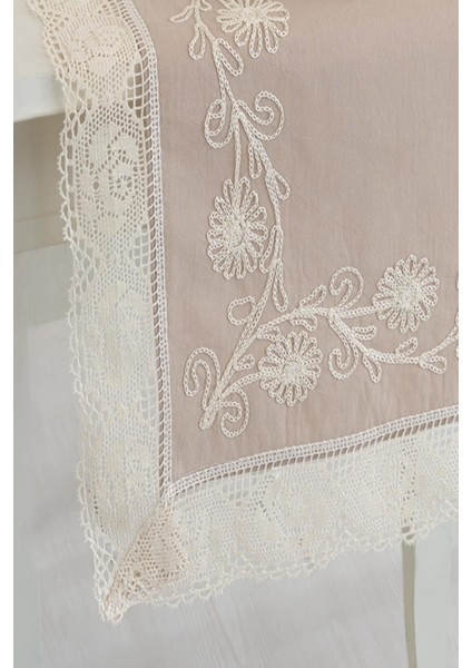 Buldan Keteni Dantelli İplik İşlemeli 50 x 130 cm Runner