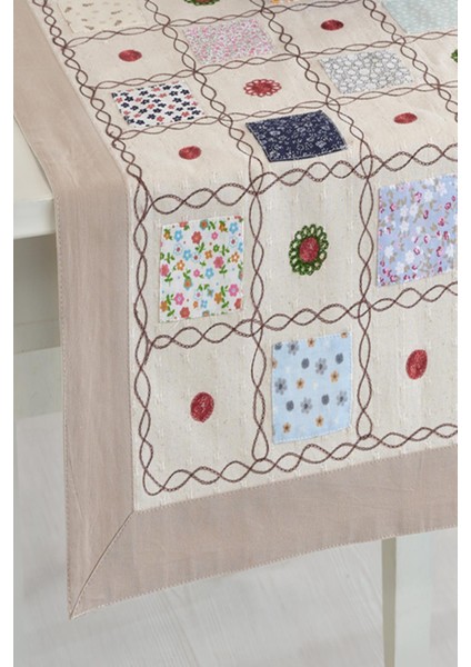 Ödel Home Sütlü Kahve Renkli Yamalı İşlemeli 50 x 130 cm Runner