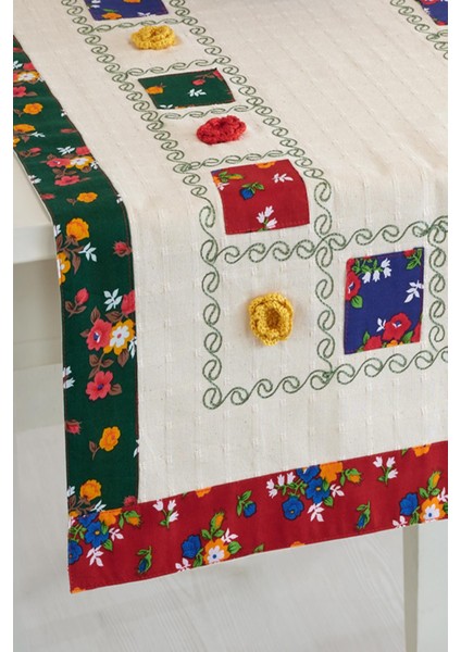Basma Bordürlü Yamalı Kırçiçeği İşlemeli 50 x 130 cm Runner fiyatları