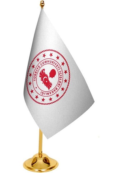Masaüstü Içişleri Bakanlığı Bayrağı + Pirinç Direk Masa Bayrak Seti