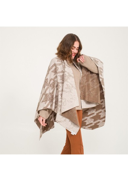 Kaz Ayağı Desen Çift Taraflı Triko Şal Panço