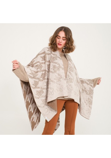 Kaz Ayağı Desen Çift Taraflı Triko Şal Panço fiyatları