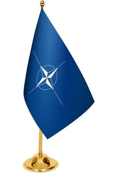 Masaüstü Nato Bayrağı + Pirinç Direk Masa Bayrak Seti