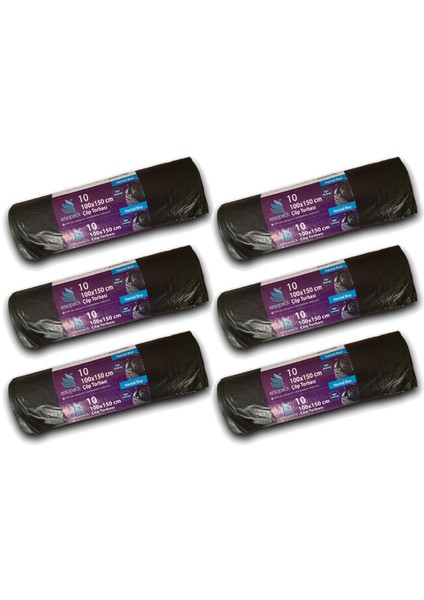 Endüstriyel 100X150CM Siyah Çöp Torbası Hantal Boy - 6 Adet Rulo 10LU