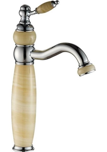 Mermer Gövdeli Çanak Banyo Lavabo Bataryası Krom