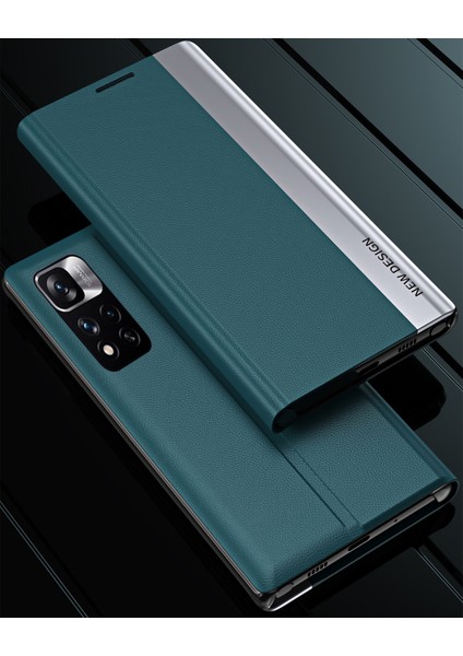 Xiaomi Redmi Note 11 Pro / Note 11 Pro+ Için Ince Flip Deri Manyetik Kılıf Kapaklı Siyah
