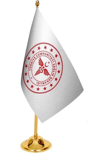 Masaüstü Sağlık Bakanlığı Bayrağı + Pirinç Direk Masa Bayrak Seti