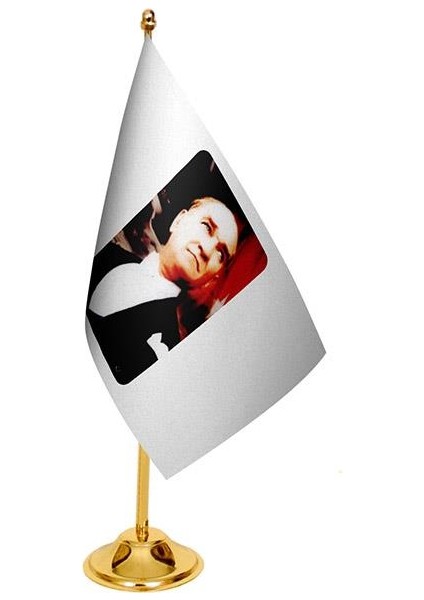 Masaüstü Atatürk Bayrağı + Pirinç Direk Masa Bayrak Seti