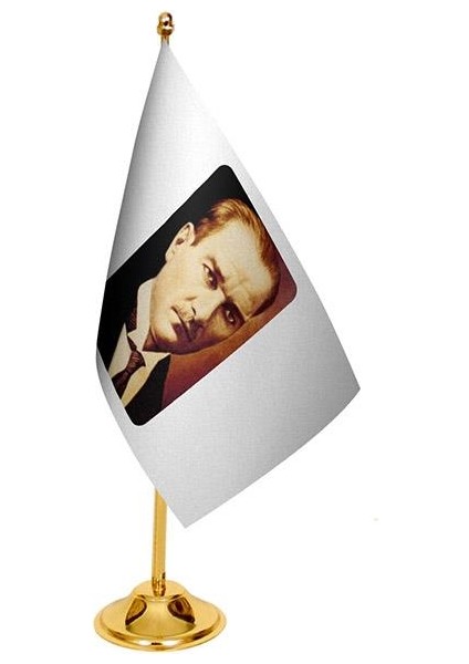 Masaüstü Atatürk Bayrağı + Pirinç Direk Masa Bayrak Seti