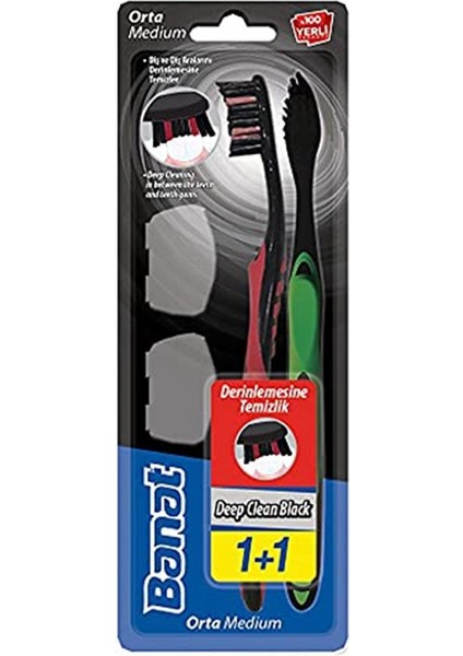 Banat Deep Clean Black Derinlemesine Temizlik Diş Fırçası 1+1 Orta Manuel Diş Fır